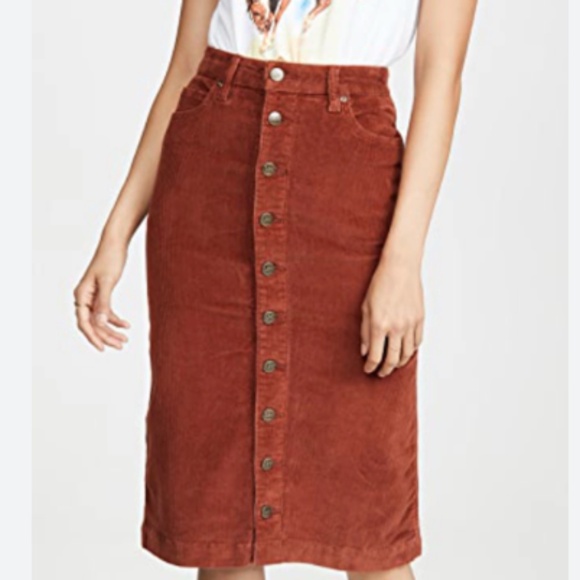 Lee Dresses & Skirts - Lee high rise corduroy midi skirt burnt orange size 4
